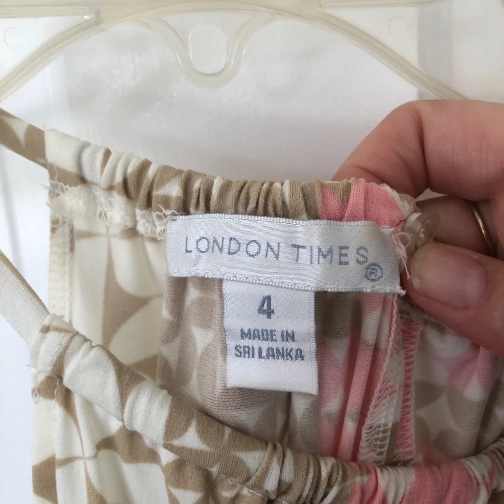 London Times Pink and Beige Geometric Pattern Stretchy Lightweight Dress size 4 - Picture 6 of 6